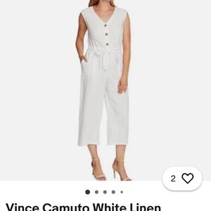 Vince Camuto White Sleeveless Jumpsuit with Button Detail